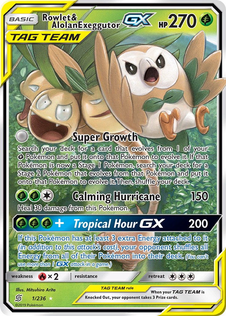 Rowlet & Alolan Exeggutor GX | Unified Minds 001/236